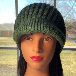 Women's Hand Crochet Dark Green Newsboy Hat, Regular or Ponytail Closure